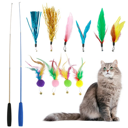 10 Pcs Cat Toys, Cat Wand Toys, Interactive Cat Feather Wand for Cats Play Exercise