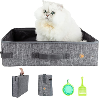 Portable Cat Travel Litter Box with Zipped Lid, No Leakage, No Smell, Easy to Carry, Easy to Use in Hotels and Car