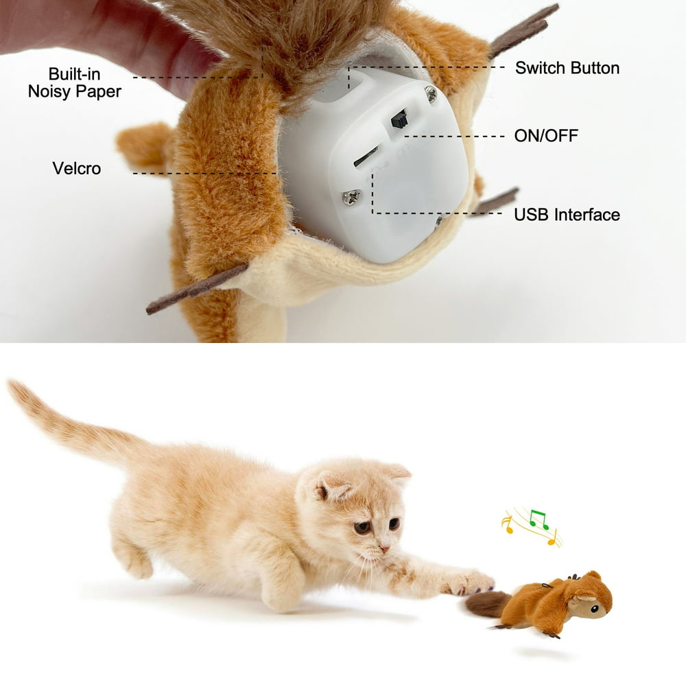 Interactive Cat Toys, Flapping Squirrel for Indoor Cats, Rechargeable, Vivid Chirping