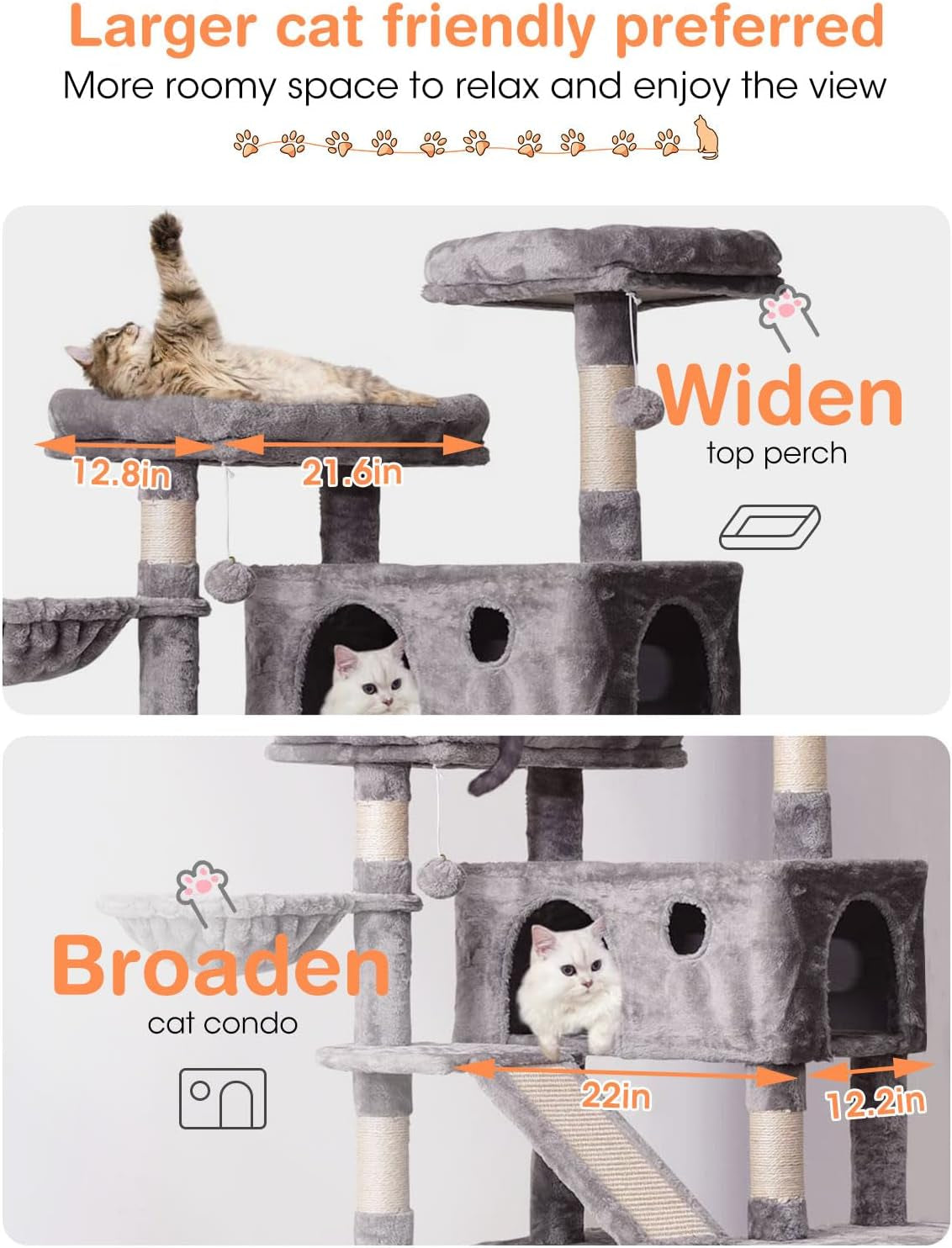 Cat Tree Cat Tower 70.1 In, Multi Level Cat Scratching Post with Condos, Ladders, Basket, Hammock & Plush Perches for Kittens