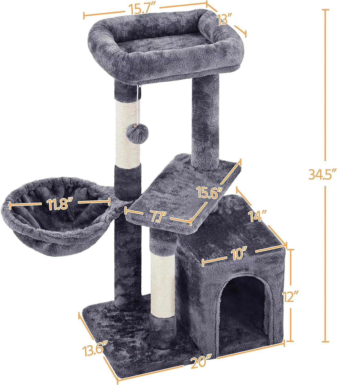 Cat Tree 34In Cat Tower, Multi-Level Cat Condo with Extra Scratch Boards and Sisal Posts as Kitty Activity Center