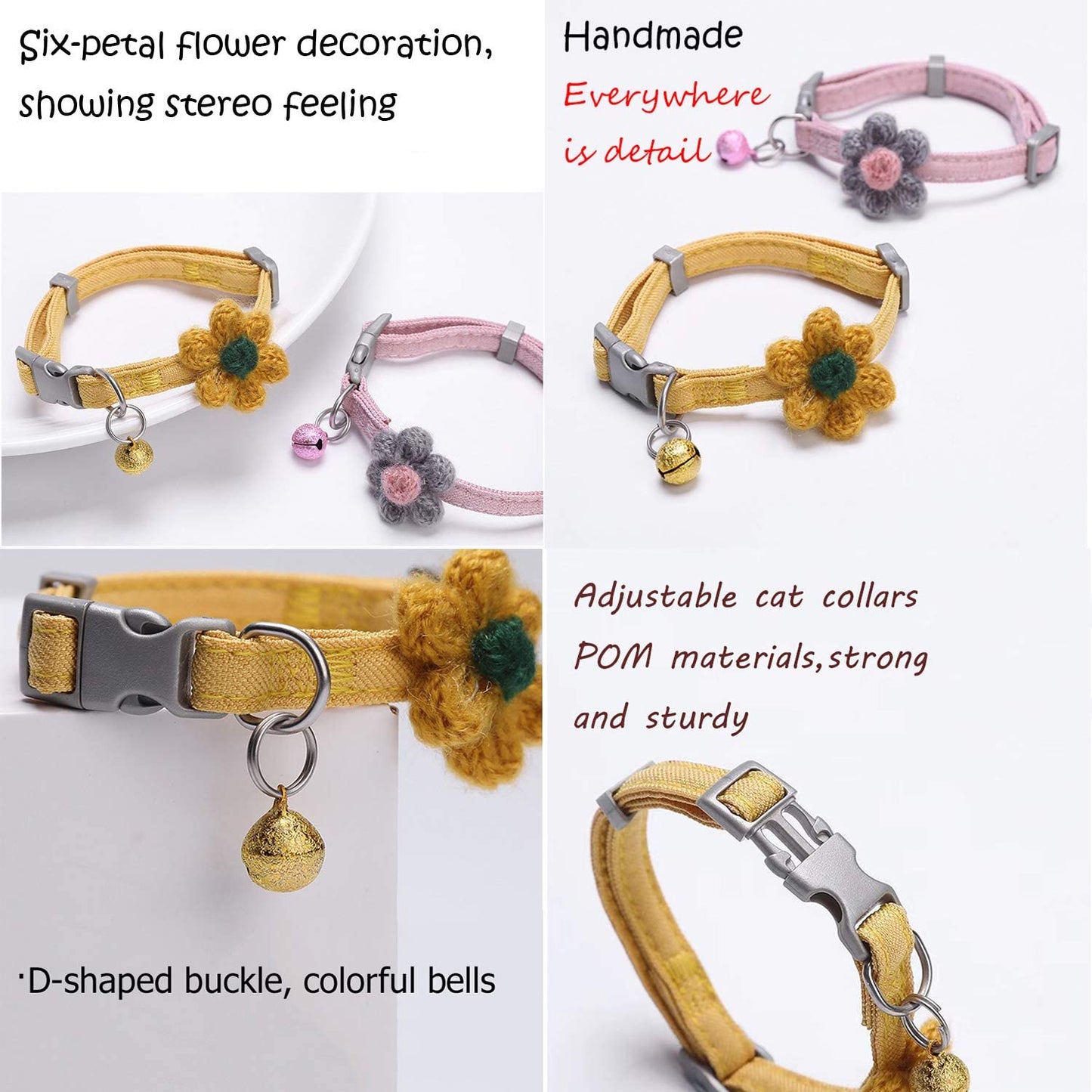 Handmade Cat Collars,Kitten Collar with Six Petals Flowers 