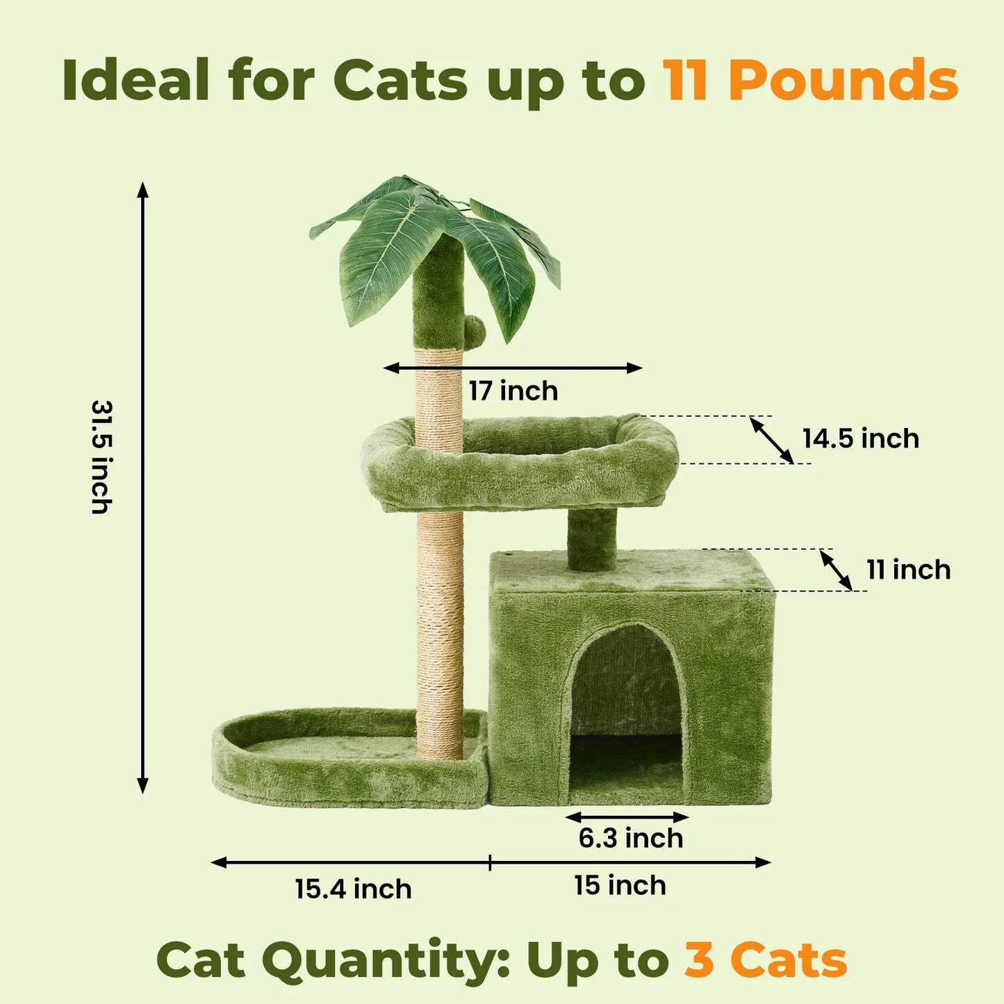 Cat Tower for Indoor Cats with Green Leaves, Cat Condo Cozy Plush Cat House with Hang Ball and Leaf Shape Design, Cat Furniture Pet House with Cat Scratching Posts