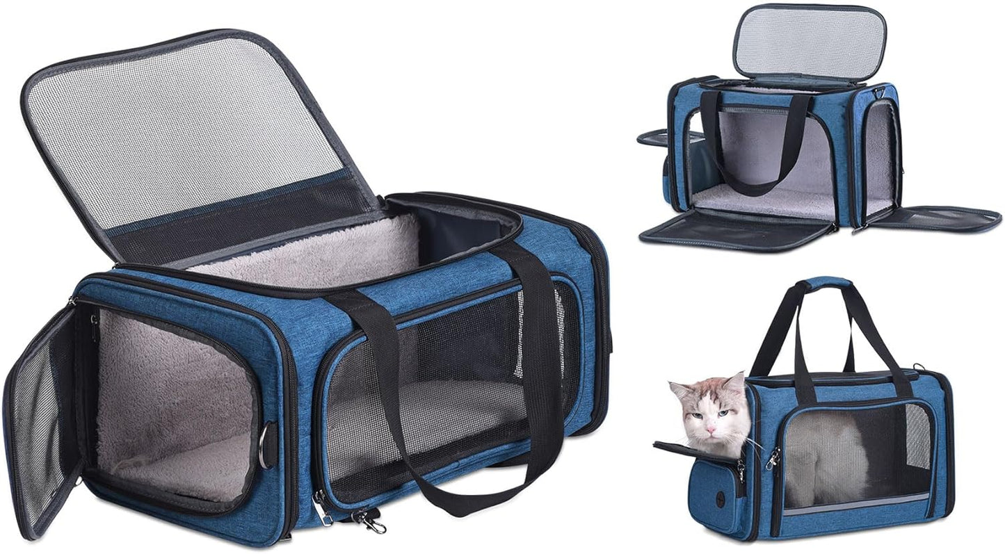 Cat Carrier Pet Travel Carrier by Airplane Approved under Seat, TSA Airline Approved Soft-Sided Carrier Bag for Cat,17.5 X 8.5 X 11 Inches (Blue)