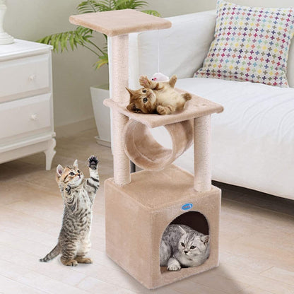 36”H Cat Trees and Towers with Scratching Posts, Resting Perch, Indoor Pet Activity Furniture,  Play House for Kitty Kitten