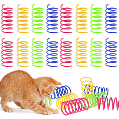 Colorful Springs Cat Toy, 16Pcs Cat Coil Toy, Durable Plastic , Bouncing and Training Fun 