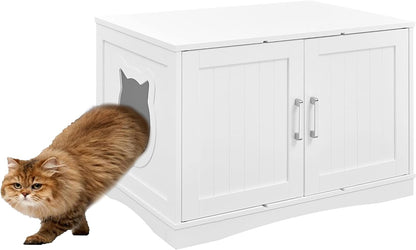 Designer Cat Washroom Storage Bench Cat Litter Box Enclosure Furniture Box House with Table, Spacious Storage, Easy Assembly, Fit Most of Litter Box 