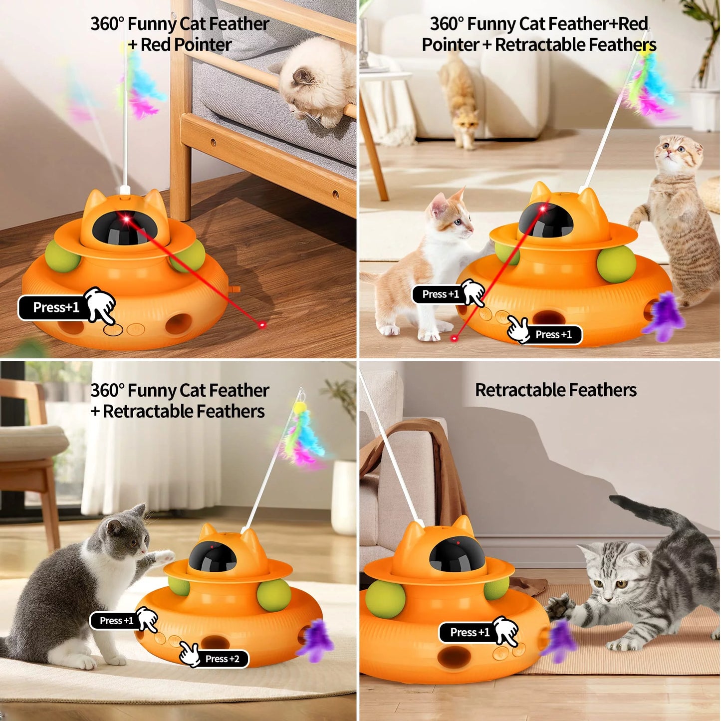 Interactive Cat Toys, Laser Kitten Toy for Indoor Cats, Cat Feather Mice Toys, Pets Smart Electric Cat Toys