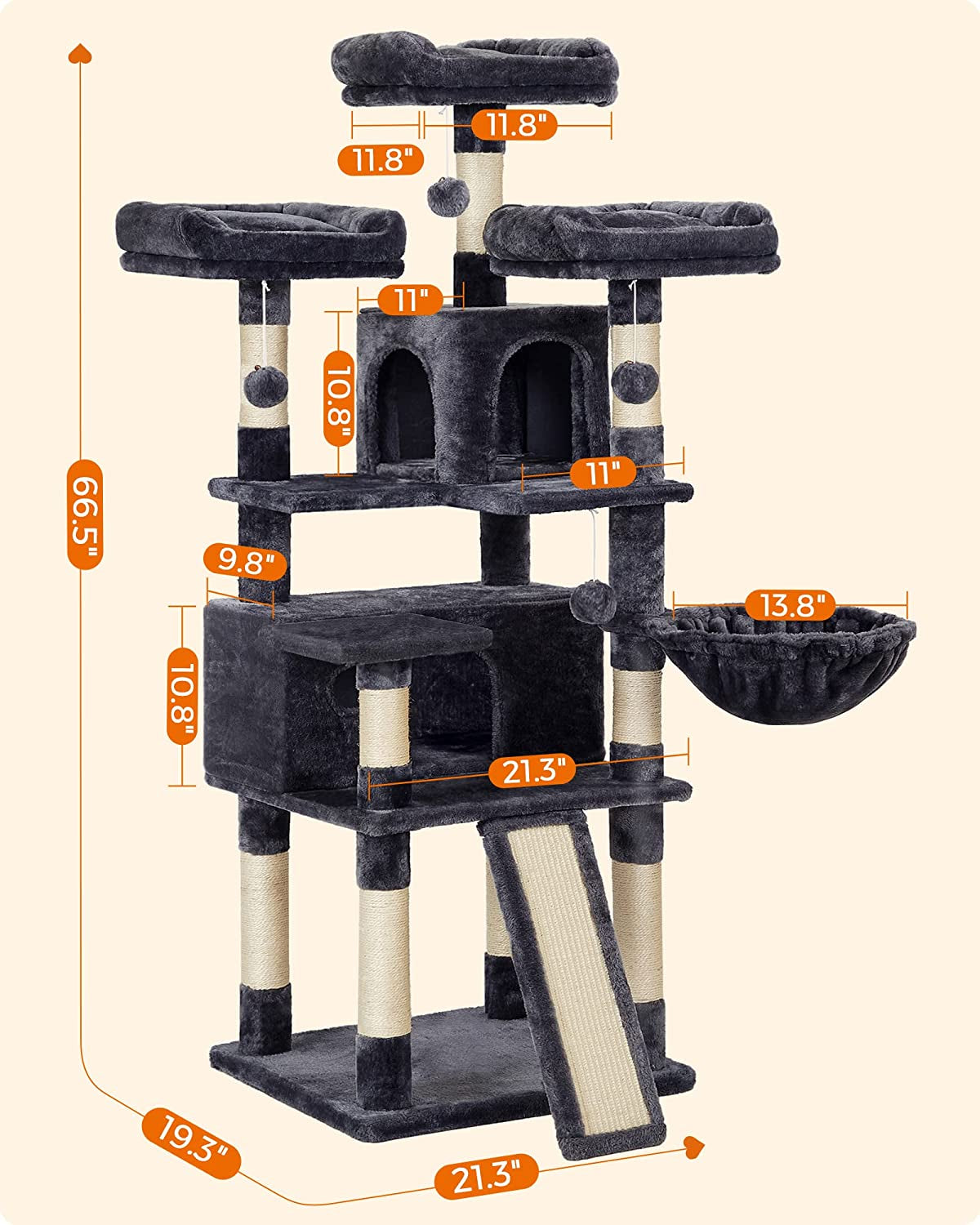 Cat Tree, Large Cat Tower, Cat Condo with Scratching Posts, 