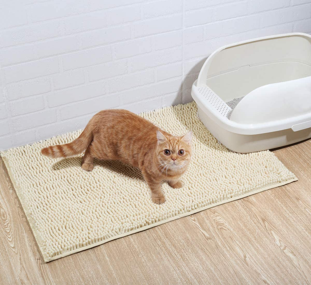 Cat Litter Trapping Mat, 31"× 20" Waterproof Back, Super Soft for Cat Paws, Machine Washable