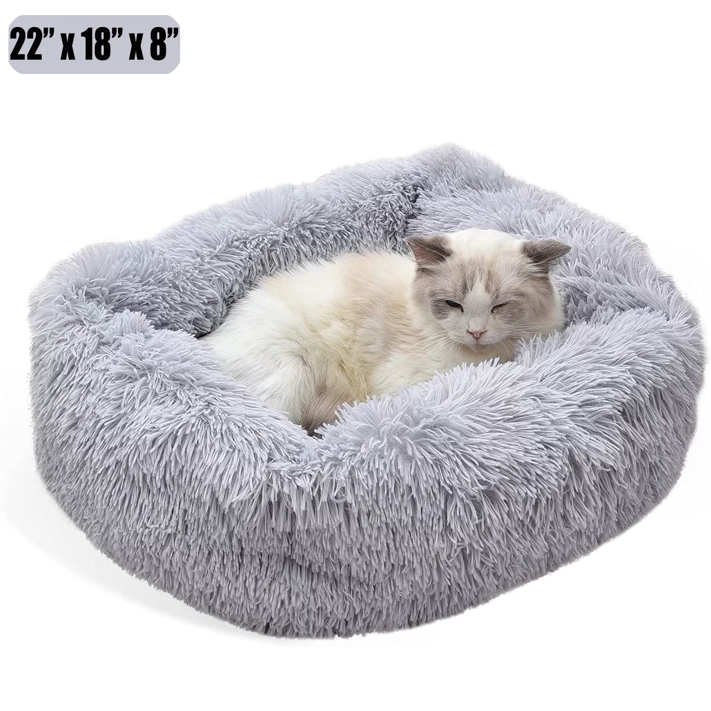 Cat Bed for Indoor Cats, Soft Long Plush Cushion Washable Pet Bed ,Self-Warming Square Cat Bed, Anti-Slip Bottom Cushion 