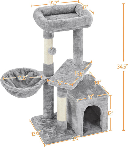 34In Cat Tower Plush Cover with Condo, Platform & Basket for Indoor Kittens, Cat Furniture Activity Tree