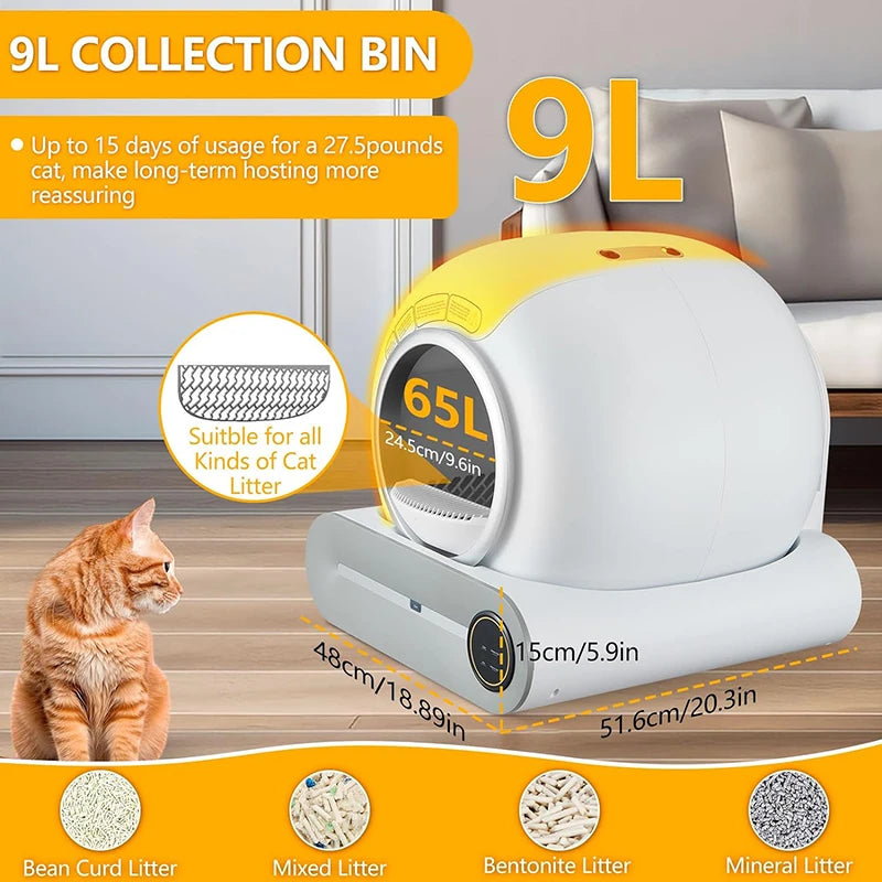 Tonepie Cat Litter Box Automatic Smart Cleaning Fully Enclosed 65L 