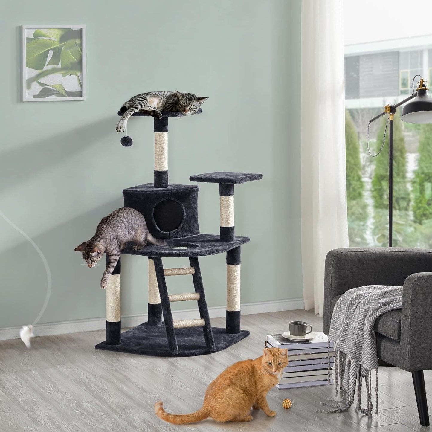 47.5'' H Cat Tree Cat Tower, Cat Scratching Post with Warm Condo,  Cozy Platform