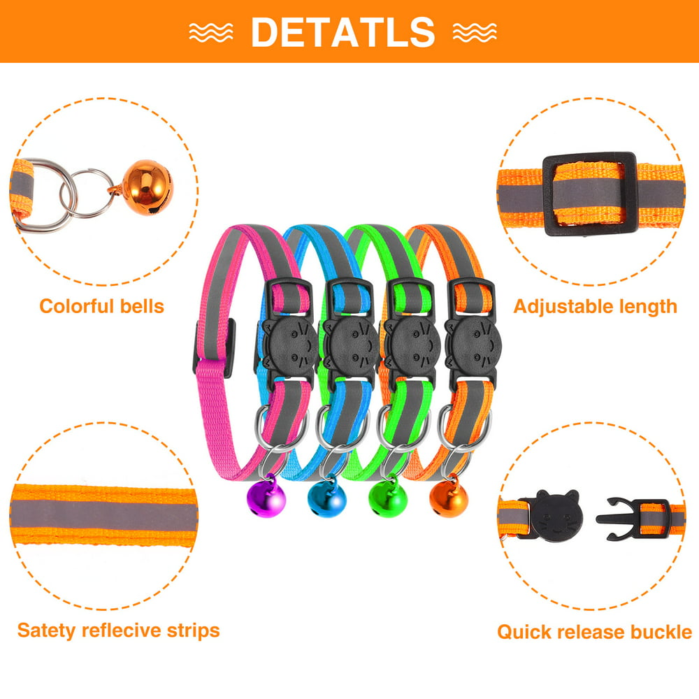 12 Pack Reflective Cat Collar with Bell, Solid & Safe Collars for Cats, Nylon, Mixed Colors, Safety Buckle