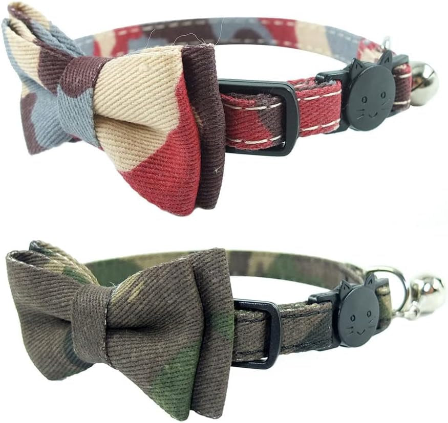 Cat Collar Breakaway with Bell and Bow Tie, Plaid Design Adjustable Safety Kitty Kitten Collars