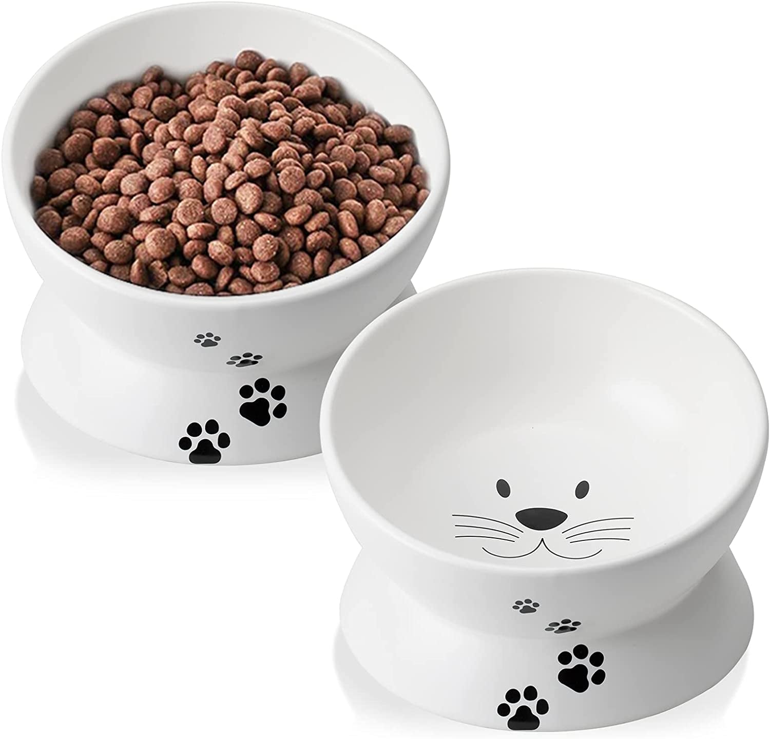 Cat Food Bowls, 10 OZ Elevated Cat Bowls for Cats, Tilted Pet Feeder Bowl with Raised Stand Protect Cat's Spine, Ceramic Cat Water Bowl No-Spill, Stress Free Cat Dish 1Pcs