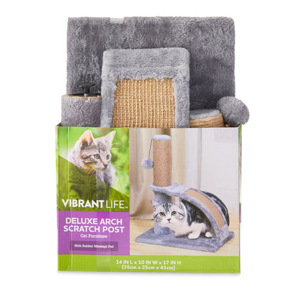 Deluxe Jute Cat Scratching Post with Arch Rubber Massager, Pack of 1