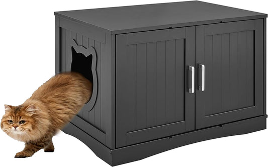 Designer Cat Washroom Storage Bench Cat Litter Box Enclosure Furniture Box House with Table, Spacious Storage, Easy Assembly, Fit Most of Litter Box 