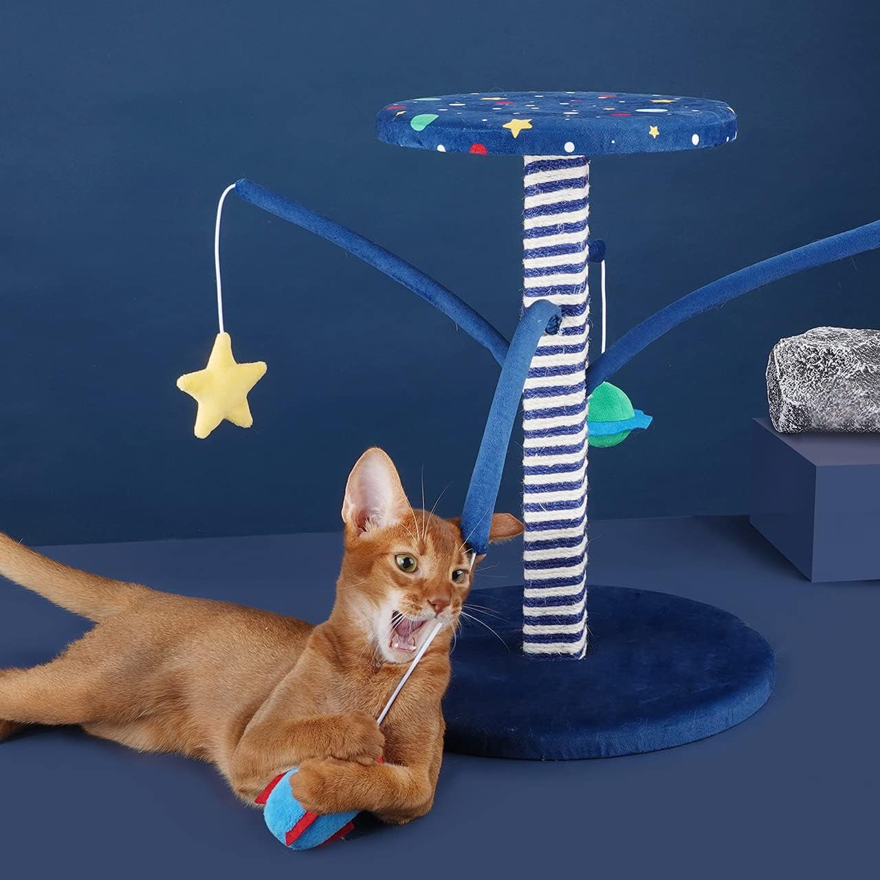 Starry Cat Scratching Post with Space Teaser Toys