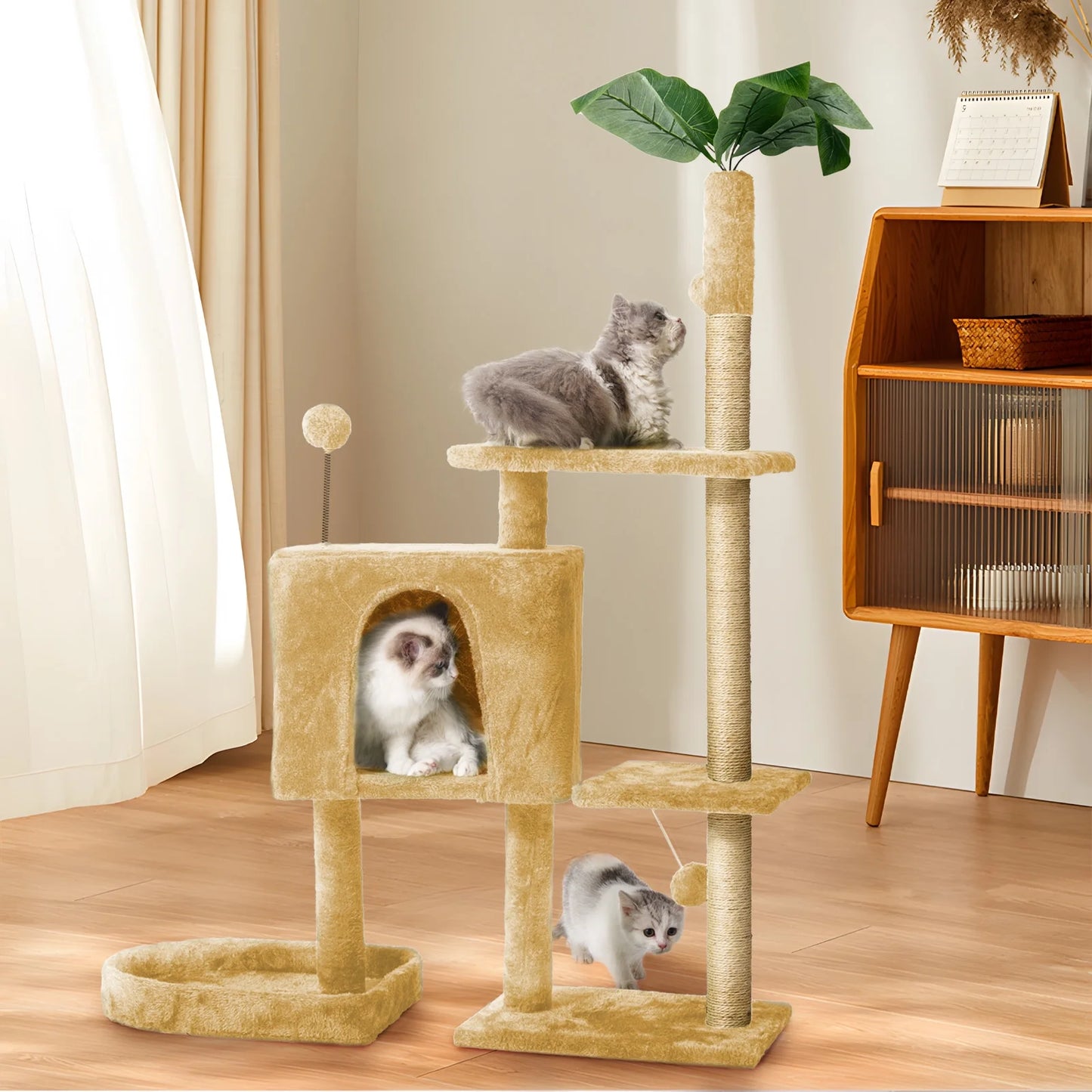 Cat Tree,52" Cat Tower for Indoor Cats, Cat Tree with Scratching Posts, Plush Perch Stand