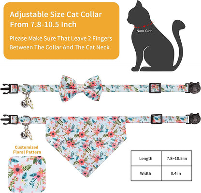 Cat Collar Bandana, Cat Collars for Girl Cats, Breakaway Cat Collar, Kitten Collar, Cat Collar with Bow Tie, Kitten Collar with Bell