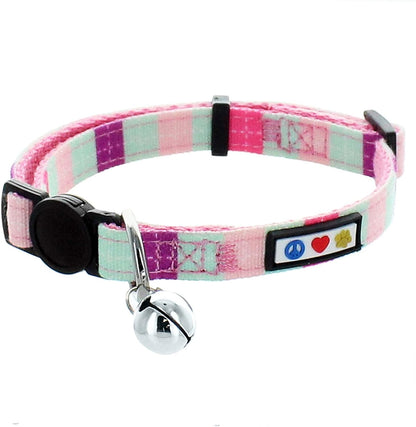 Pet Multicolor Cat Collar with Safety Buckle and Removable Bell 