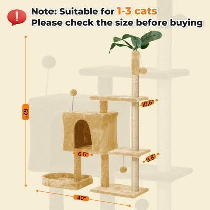 Cat Tree,52" Cat Tower for Indoor Cats, Cat Tree with Scratching Posts, Plush Perch Stand