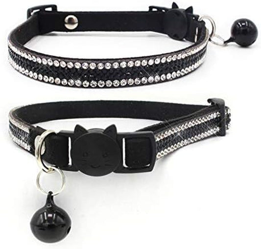 Breakaway Cat Collars  Adjustable Safe Cat Collar with Bell Velvet Kitty Collar for Cat Kitten Bling Rhinestone Girl Boy