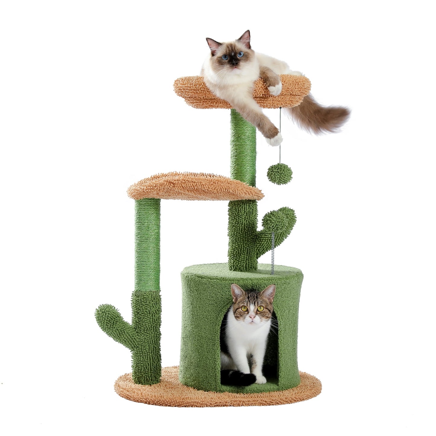 32" Cactus Cat Tree Tower with Cat Scratching Posts Cozy Condo Perch for Indoor Cats