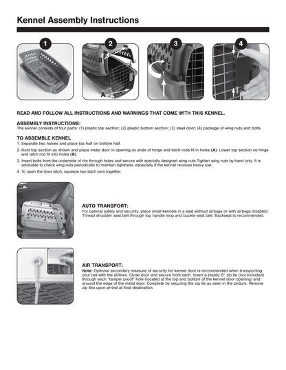 19" X-Small Plastic Crate Portable Carrier for Pets up to 10 Lbs