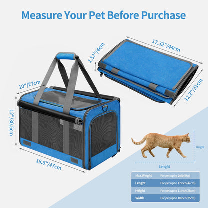 Cat Carrier, Pet Carrier for Large Cats, Soft-Sided Cat Carrier with a Bowl/Front Storage Bag for Small Cats up to 20Lbs