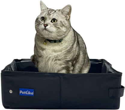 Travel Cat Litter Box, Leak-Proof Portable Litter Box, Collapsible Toilet Tray Carrier for Small Medium Cats (Medium, Light Grey)