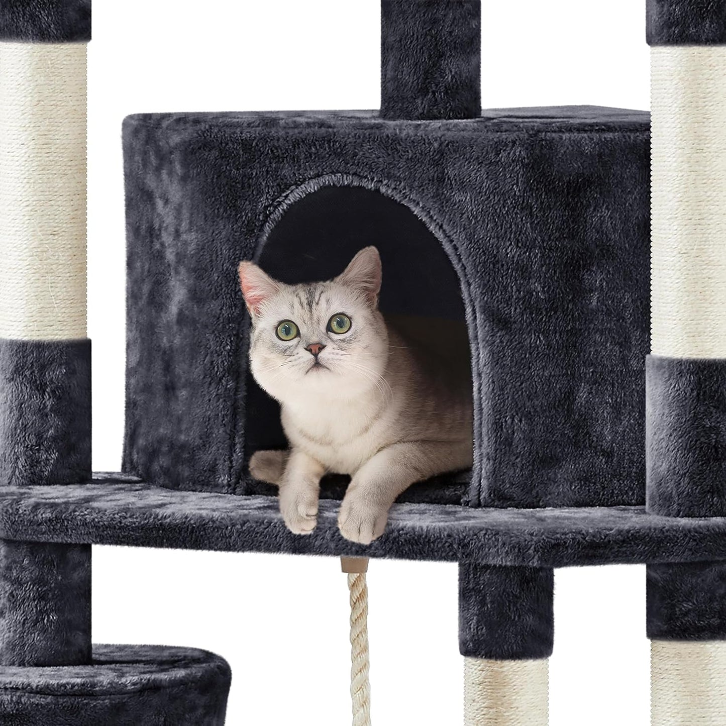 79 in Cat Tree Tower, Multilevel Cat Trees Plush Covered Cat Tower with 2 Extra Large Condos, Comfy Basket, Sisal Scratching Posts