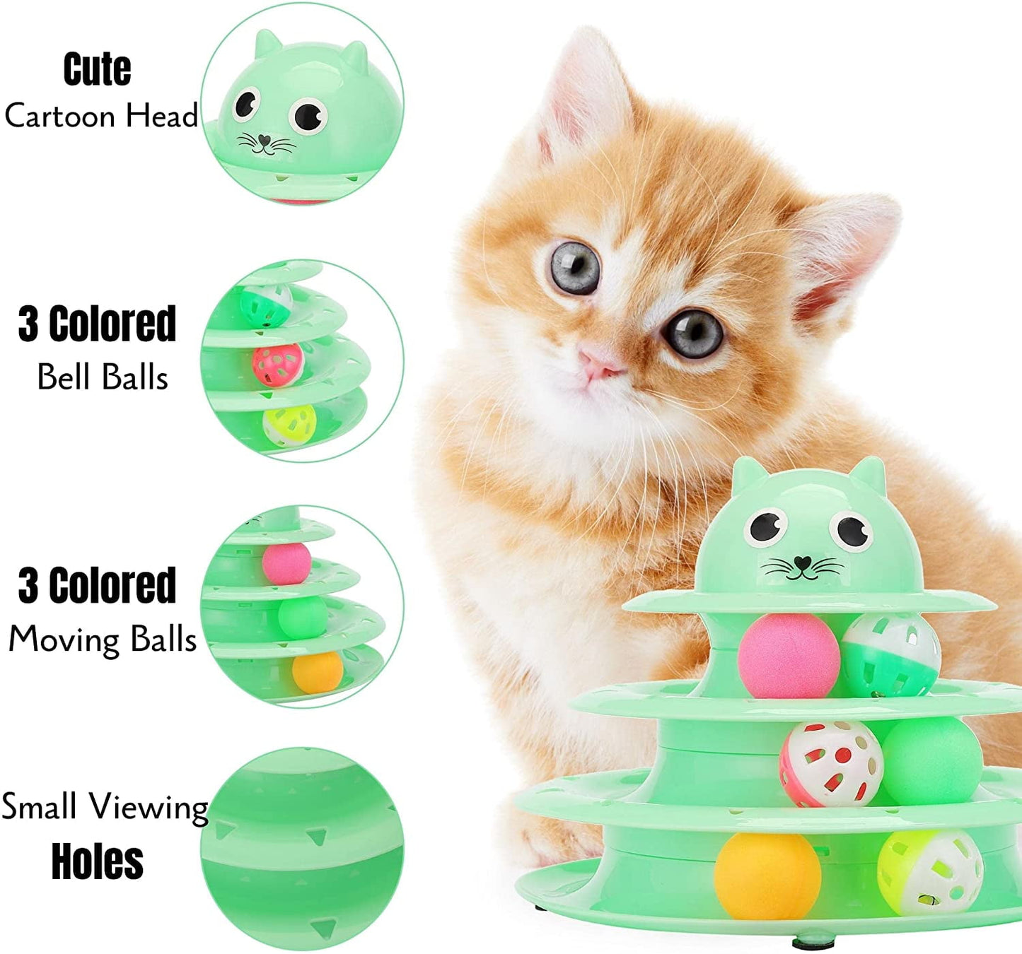 Cat Toy Roller, 3-Level with Six Colorful Balls, Kitten Toys for Indoor Cats