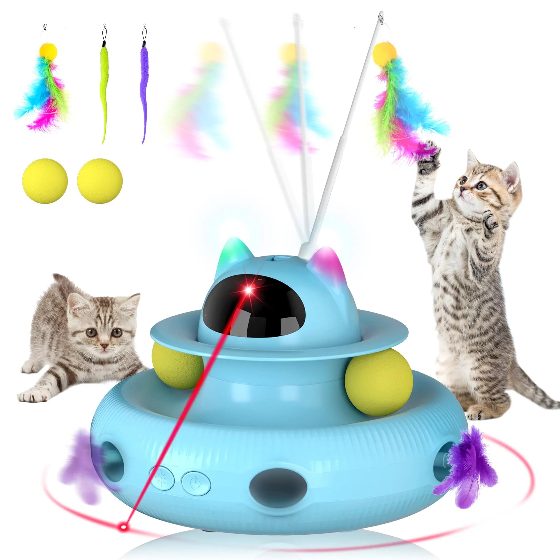 Interactive Cat Toys, Laser Kitten Toy for Indoor Cats, Cat Feather Mice Toys, Pets Smart Electric Cat Toys