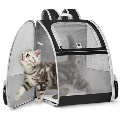 Pet Carrier Backpack for Cats, Cat Carrier with Side Pocket, Fully Ventilated Mesh, Airline Approved