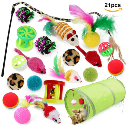 21 Pcs Cat Toys Assortments, Tunnel,  Interactive Cat Teaser,  Fluffy Mouse Crinkle Balls for Cat