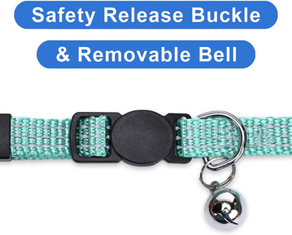 Reflective Cat Collar with Safety Buckle and Removable Bell 