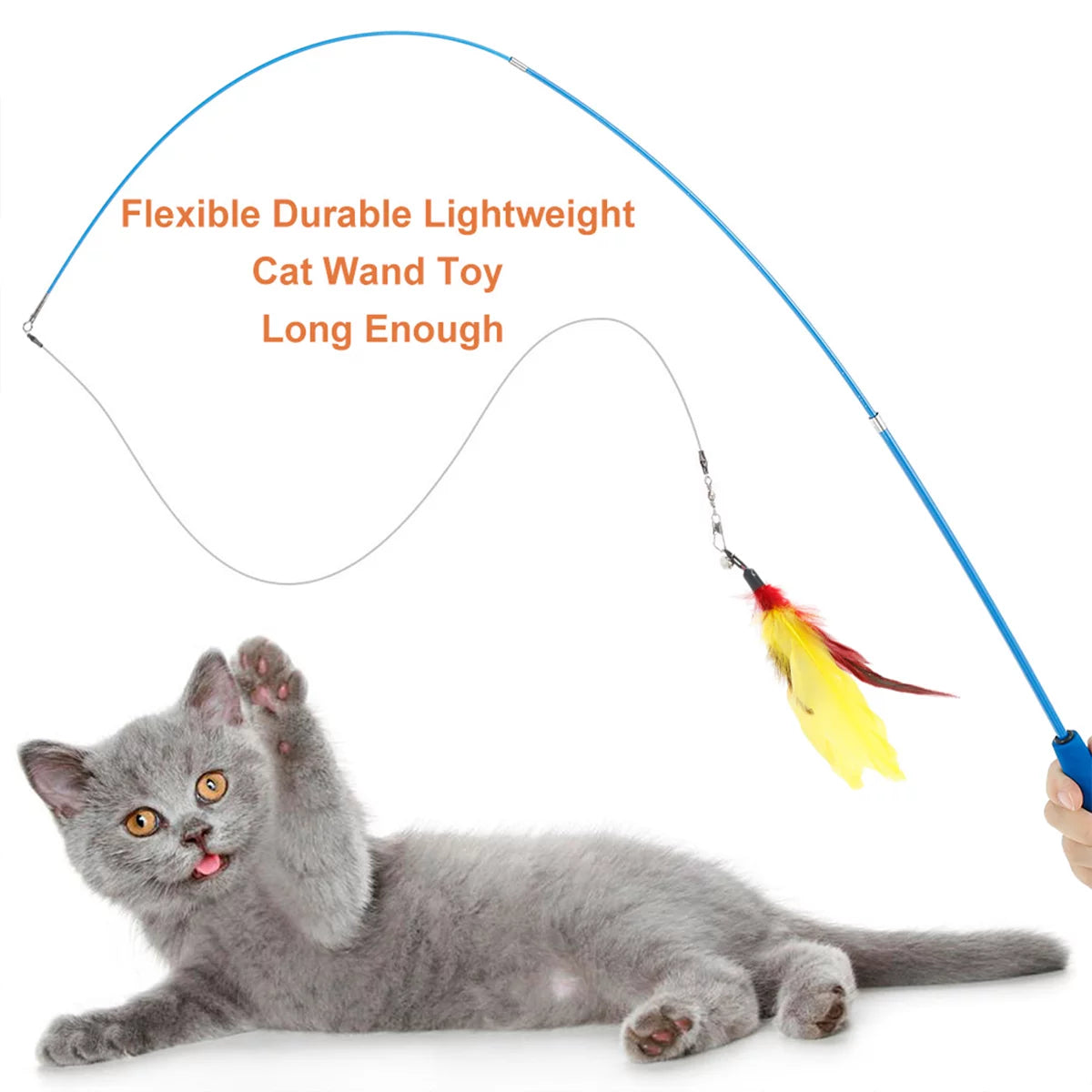 10 Pcs Cat Toys, Cat Wand Toys, Interactive Cat Feather Wand for Cats Play Exercise