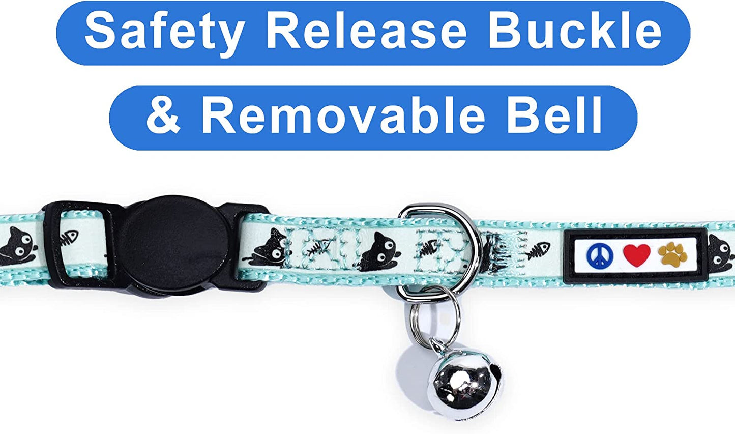 Glow in the Dark Cat Collar with Safety Buckle and Removable Bell 