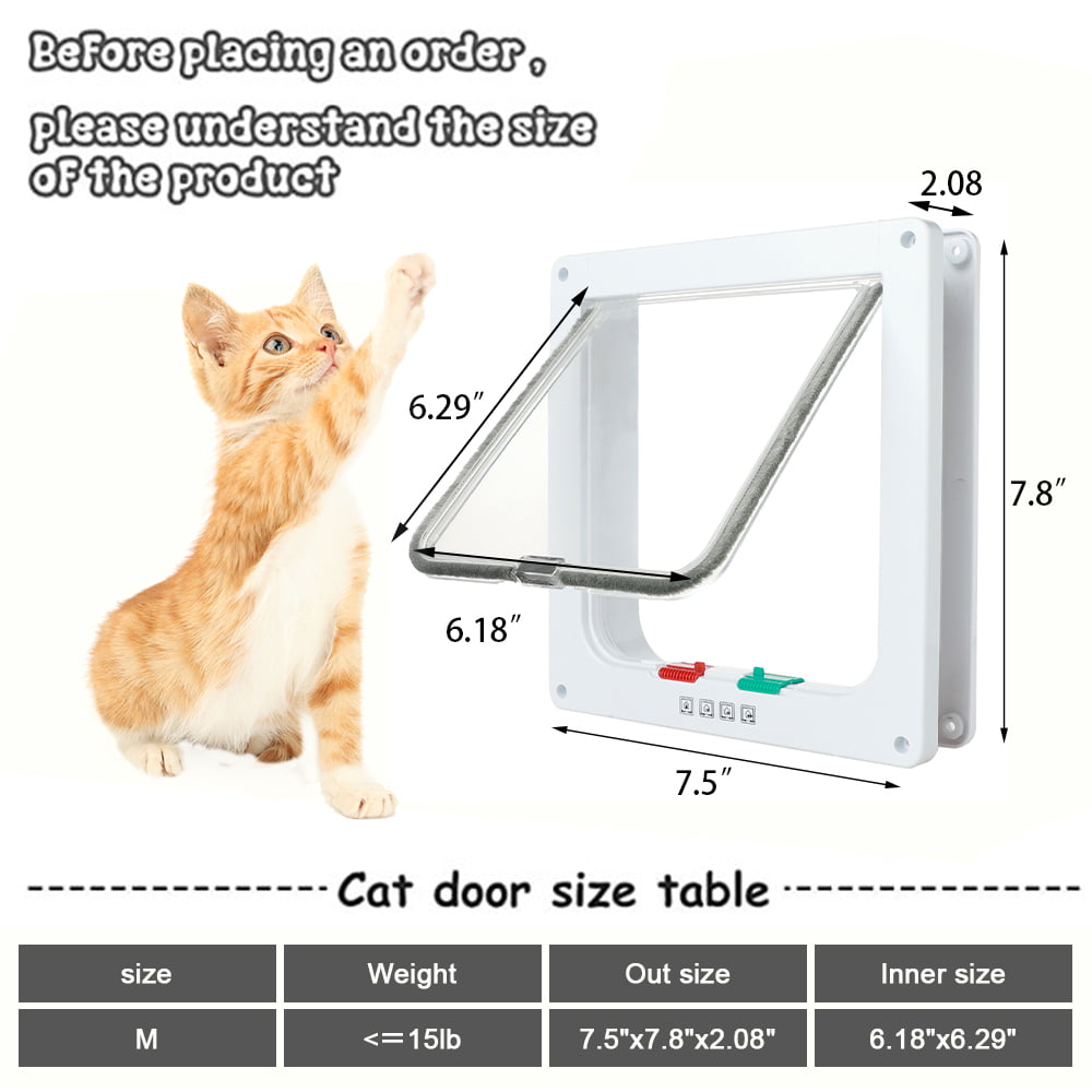 Cat Door, (Outer Size 7.5" X 7.8") 4 Way Locking Cat Flap Door for Interior Exterior Doors