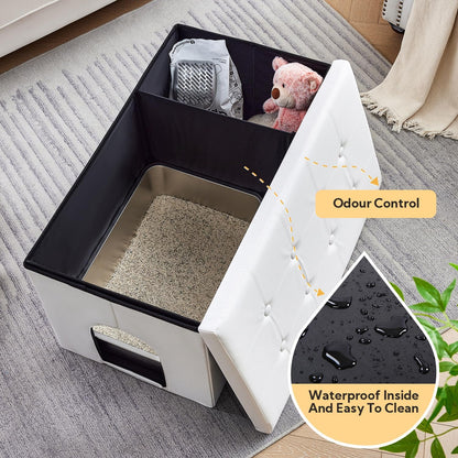 Cat Litter Box Enclosure Furniture Hidden, Waterproof Inside/Easy Clean | Easy Assembly | Odor Control