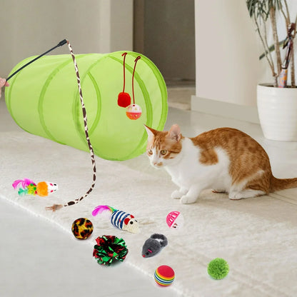 21 Pcs Cat Toys Assortments, Tunnel,  Interactive Cat Teaser,  Fluffy Mouse Crinkle Balls for Cat