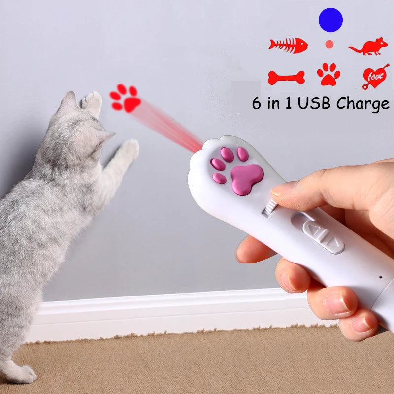 6 in 1 USB Cat Laser Toy, Transform Pattern, Rechargeable 