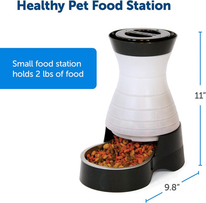 Healthy Pet Food Station - Small, 2 Lb Kibble Capacity - Automatic Cat Feeder  - Removable Stainless Steel Bowl Resists Corrosion & Stands up to Frequent Use - Easy to Fill