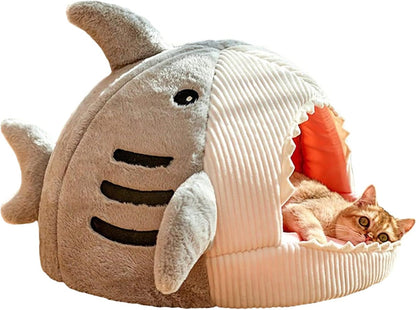 Shark-Shaped Kitten Bed, Hideout House, Warm Soft Comfortable, Semi-Closed Cat Nest 