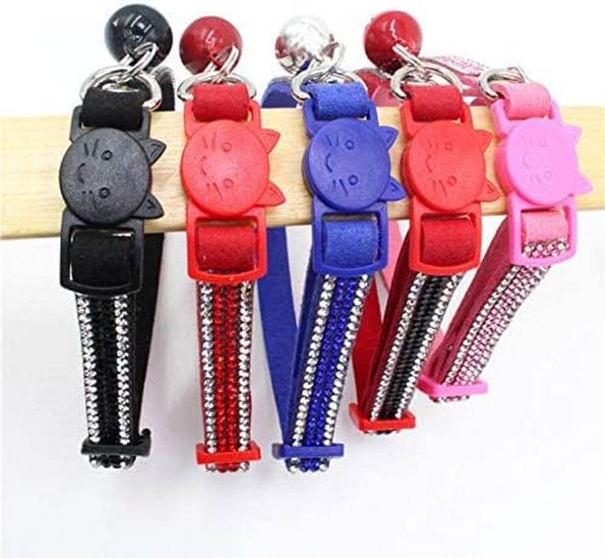 Breakaway Cat Collars  Adjustable Safe Cat Collar with Bell Velvet Kitty Collar for Cat Kitten Bling Rhinestone Girl Boy