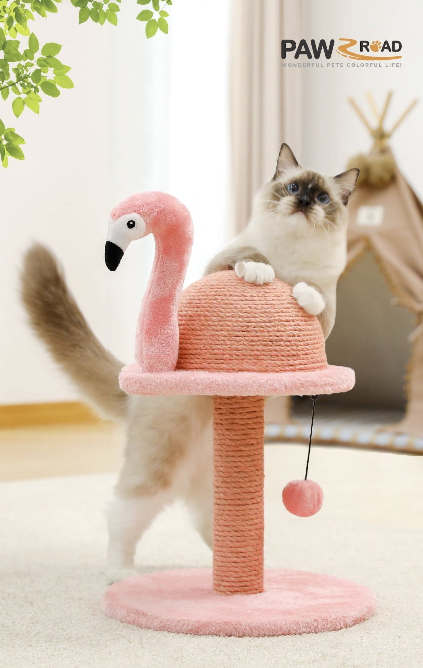 Cat Scratching Post Flamingo Sisal Claw Scratcher Post for Small Cat, Pink