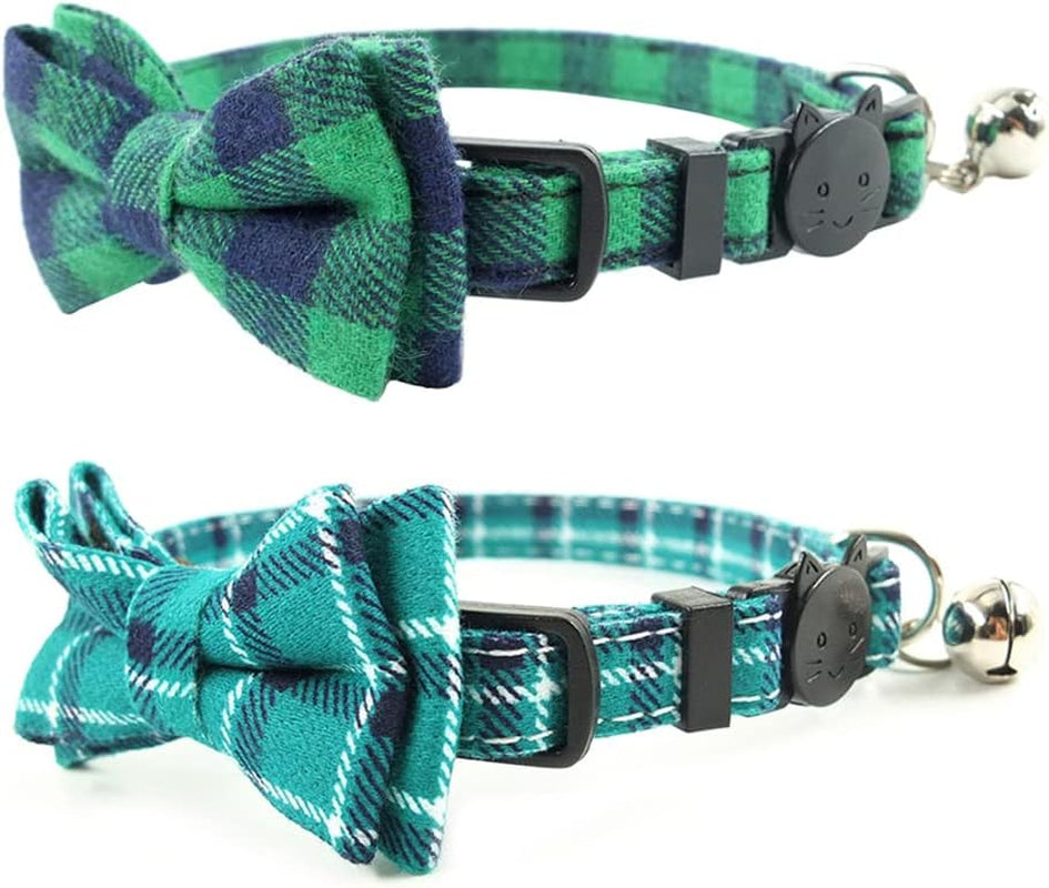 Cat Collar Breakaway with Bell and Bow Tie, Plaid Design Adjustable Safety Kitty Kitten Collars